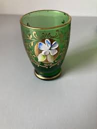 Antique Bohemian Czech Green Gold Gilt Hand Painted Enamel ...