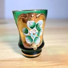 Dining | Venetian Italian Green Shot Glass Hand Painted ...