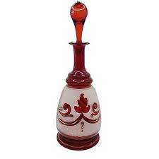 Vintage Bohemian Ruby Red Decanter Frosted Glass Painted ...