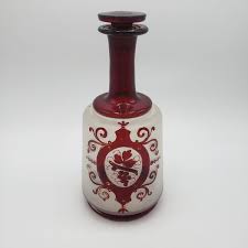 Vintage Hand Blown Satin Glass Decanter w/ Red Accents ...