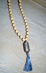 Long Natural Wooden Beaded Necklace With Silver Tibetan Bead ...