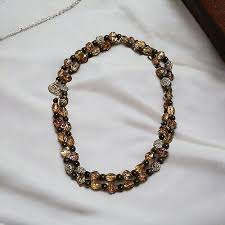 Vintage Long Black Brown Smokey Beaded Silver Tone Necklace ...