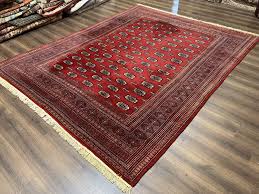 Turkoman Bukhara Rug 8x10, Vintage Bokhara Carpet 8 x 10, Red and Blac – Jewel Rugs