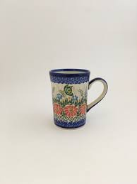 Tall Cappuccino Mug, 8 oz "Red Zinnia" | Dish Envy