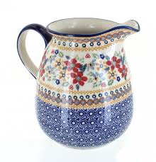 Blue Rose Polish Pottery | Red Daisy Pitcher