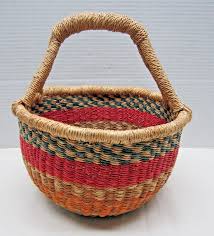8" Round Hand Woven Multicolor Bolga Market Basket Wrapped ...