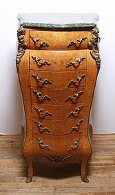 1920's Fancy Burl Veneered Tall Chest Of Drawers With