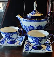 Vintage Porcelain Blue White Chinoiserie Tea Set Bombay ...