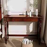 Solid Wood Computer Writing Desk with 2 Storage Drawers, Traditional Vanity Dressing Table, Small Home Office Desk, Corner Table, Easy Assembly 39.37” x 15.74” x 30.9” Cherry Red Walnut SSZ1533WD : Home & Kitchen - Amazon.com