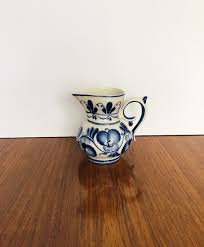 White With Blue Flowers Pitcher/vase, Midcentury Gzhel ...