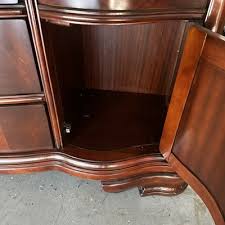 Ashley Furniture China Cabinet Glass Doors, Mahogany Inlay Lighted Hutch Display | eBay
