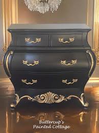 Hand-painted Black Bombe Dresser: Vintage Gold Leaf Accent ...