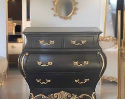 Hand-painted Black Bombe Dresser: Vintage Gold Leaf Accent ...
