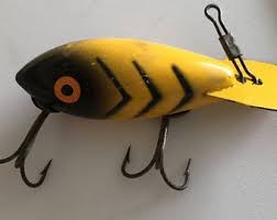 Vintage Wooden Bomber 320 Yellow With Black Ribs Fishing ...