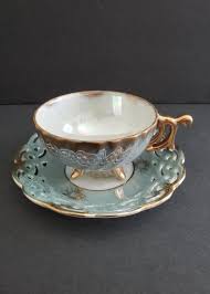Nippon Tea Cup and Saucer Blue Gold Reticulated Iridescent ...