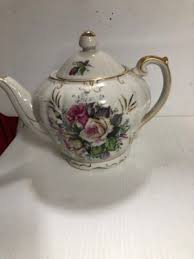 Vintage Musical Tea Pot Wind Up Floral Gold Trim Made in ...