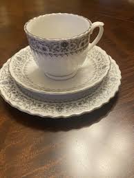 Antique White Swirl Platinum Scroll Bone China Dinner and coffe set 32 Pieces | eBay