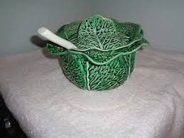 Embossed Secla Green Majolica Cabbage Lettuce Tureen w ...