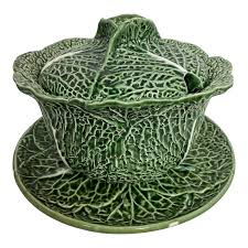 1970s Vintage Majolica Cabbage Lidded Soup Tureen With Under ...