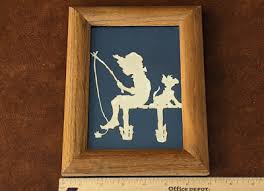 Vintage Child Fishing Dog Scherenschnitte Paper Cut Art ...