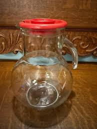 Vintage Bormioli Rocco Heavy Glass Jug/ Pitcher With Red ...