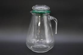 Vintage Mid Century Glass Carafe/pitcher Green Plastic Seal ...