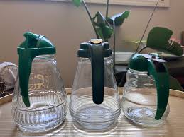 Vintage Syrup Dispenser Set: Green Bakelite Handle, Cut ...