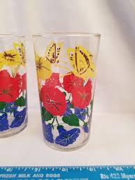 Vintage mcm Morning Glory Butterfly Primary Colors Water ...