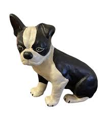 VINTAGE 7" Cast Iron Seated Boston Terrier Dog Doorstop VTG Folded Ear | eBay