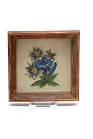 Bild Aquarell, Enzian und Edelweiß, heller Holzrahmen 18x18 ...