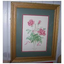 Pretty Vintage Framed Botanical Print Madame Rose Ann Gethen. For Sale at Ruby Lane