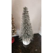 3 Christmas Village Tree Set Bottle Brush Wood Bases 10" 12 ...