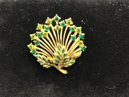 Vintage Enamel Brooch Pin Flower Burst With Green ...