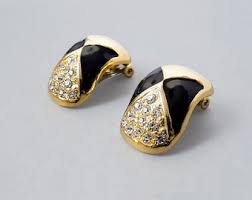 Vintage Gold Tone Black Enamel and Clear Pavė Rhinestone ...