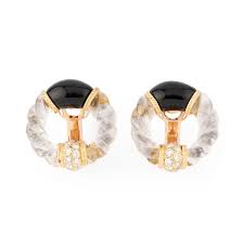 BOUCHERON clip earrings in yellow gold, onyx, rock crystal ...