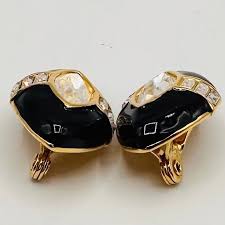 Auth MONET Multicolor Black Earrings Rhinestone 'Excellent ...