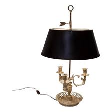 Antique Early 20th Century French Silverplate Bouillote Lamp With Tole Shade | Chairish