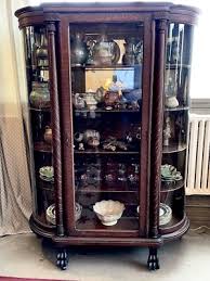 Antique Circa 1900 Bow Front Quarter Sawn Oak Five Shelf Mirrored China Cabinet | eBay
