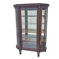 Antique 1910s Spanish Revival Oak Bowed Curved Glass China Cabinet W Barley Twist Columns | Chairish