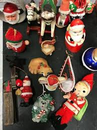 VINTAGE CHRISTMAS ORNAMENTS STOCKING HANGERS TREES SANTA ...