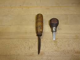 antique lot of 2 wood handle stuby screw driver leather ...