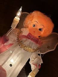Vintage Angel Doll Tree Topper Lighted Christmas Fabric Wings Tested Works | eBay