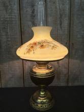 Sold at Auction: Antique Brass Table Lamp With Handpainted ...