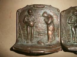 Vintage Bronze Bookends Farmer Man Woman Harvest Praying | eBay