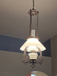 Beautiful 1870 -1871 Cast Iron Hanging Oil Lamp w Milk Glass ...