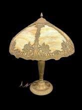 Sold at Auction: Bradley and Hubbard Art Nouveau Slag Glass Table Lamp