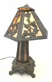 Sold at Auction: FF & FF Industries Slag Glass Brass Table Lamp