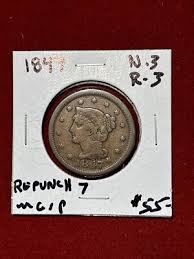 1847 N-3 R-3 Braided Hair Large Cent Coin Repunched 7 | eBay