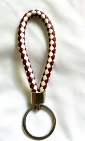Maroon White Keychain Fob Lanyard Braided Faux Leather ...