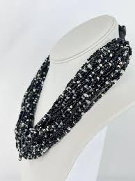 Black White Iridescent Multi Strand 30 Strands Glass Seed ...